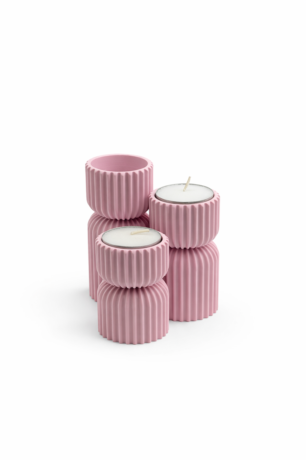 Set van 3 Kaarshouders, Geribbeld Design | Minimalistische Theelichthouders